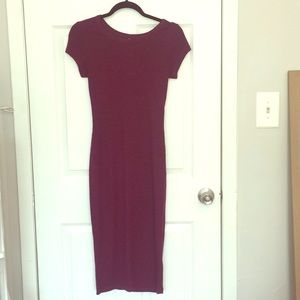 purple midi body con dress